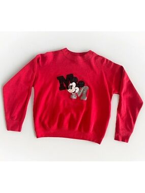 Vintage Mickey & Co Disney Sweatshirt Red Mickey Mouse Patch Made in USA SZ Med